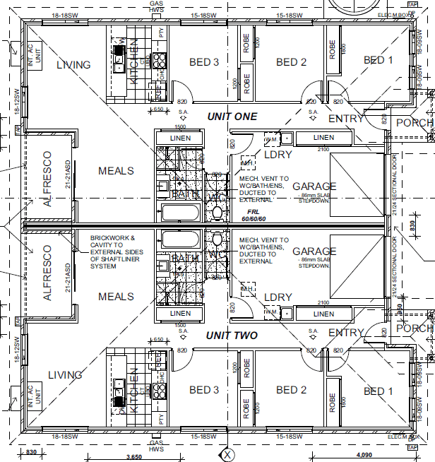 Duplex investment property floor plan illustrating dual living units and separate entries